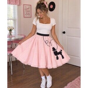 Vintage Pink Poodle Skirt 50s Sock Hop Rockabilly Costume Retro Circle Skirt